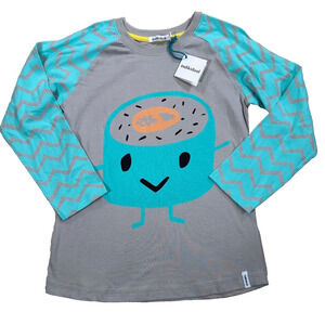Indikidual Long Sleeve T-Shirt Kids 8/9 Teal Green/Gray Graphic Yam New
